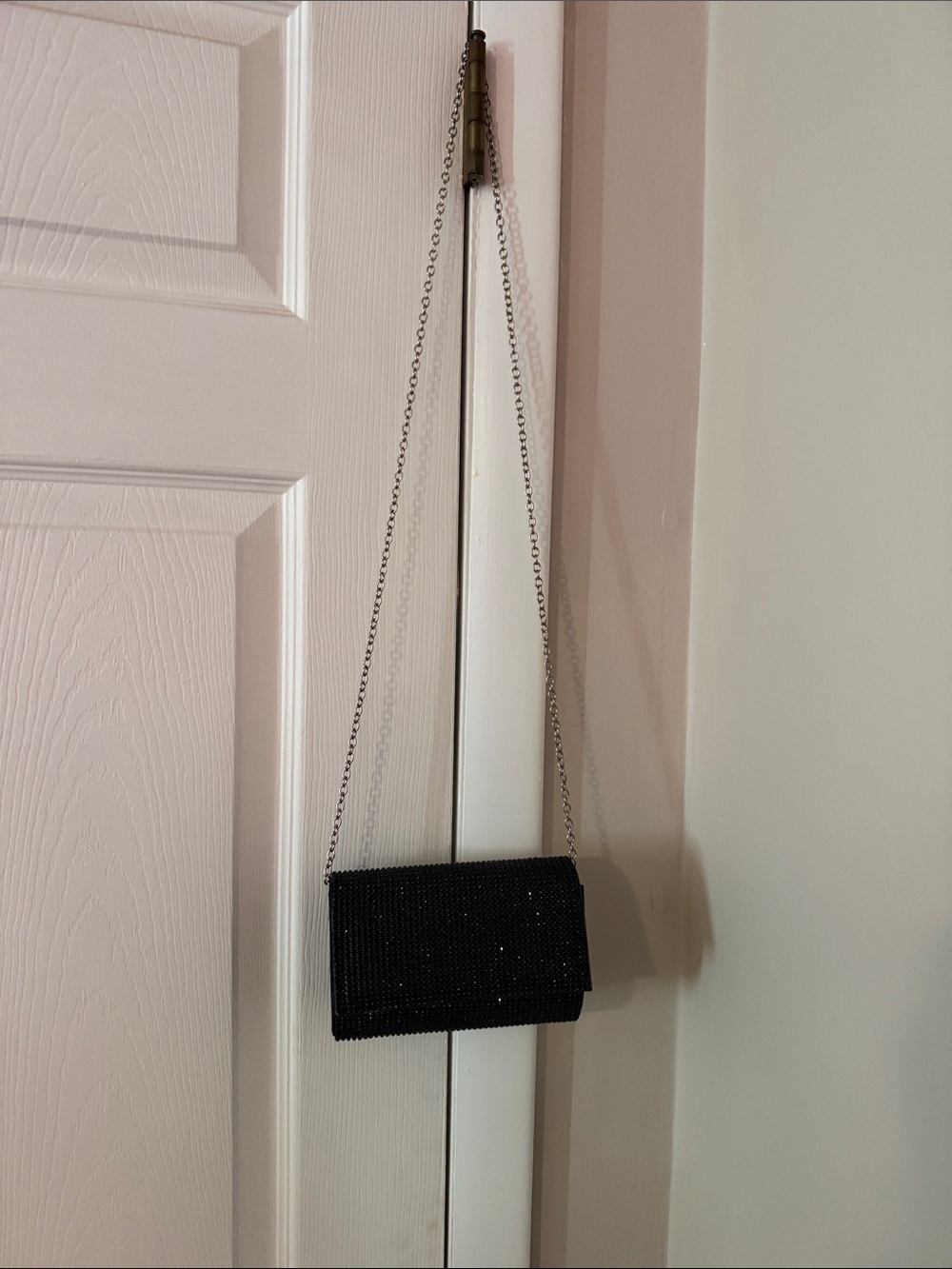 Elegant Black Beaded Chain Shoulder Bag